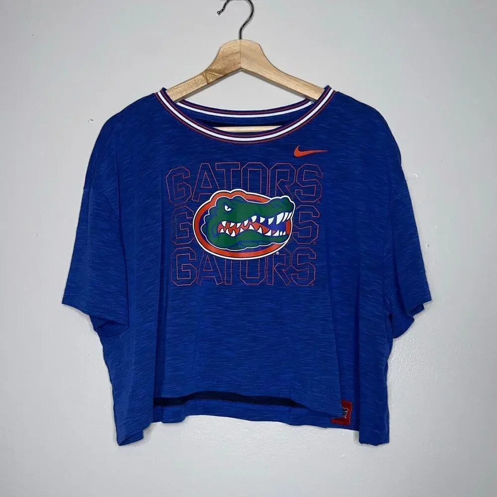 Nike Florida Gators Cropped T-Shirt Blue Orange XL Dri-Fit Ringer Football Tee